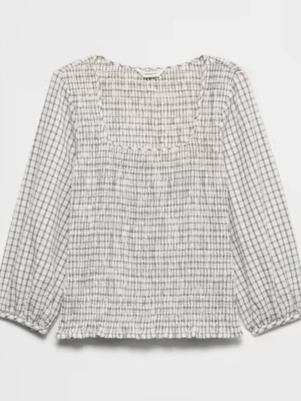 Banana Republic Black and White Gingham Smocked Square-Neck Blouse
